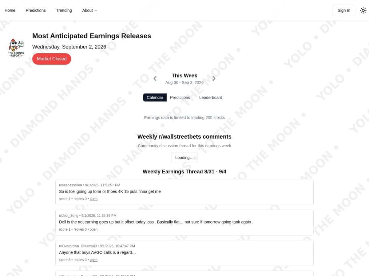 Stonks Report website preview