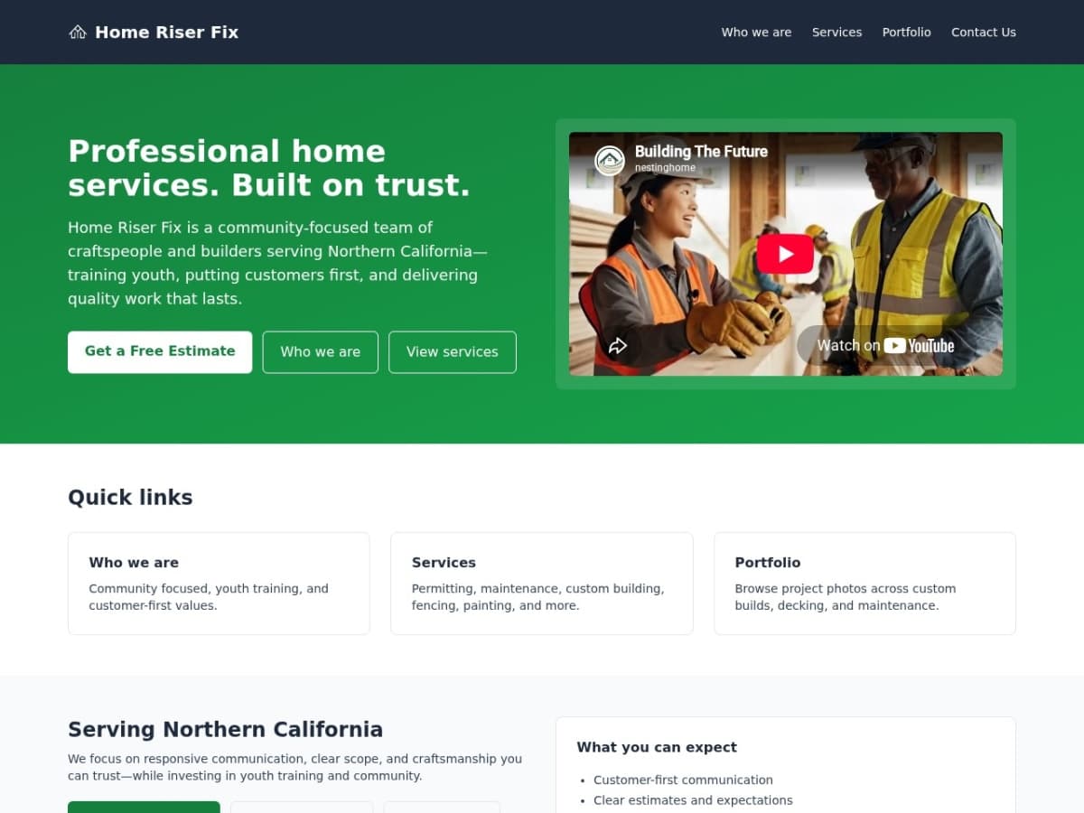 Home Riser Fix website preview